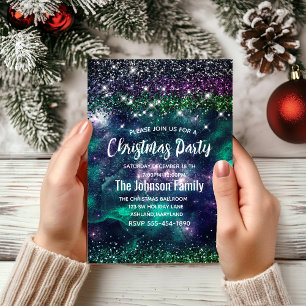 Invitation Joli violet vert foncé faux parties scintillant No