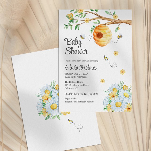 Invitation Jolie abeille au miel et Baby shower de Chamomille (Cute Honey Bee and Chamomille Baby Shower Invitation)