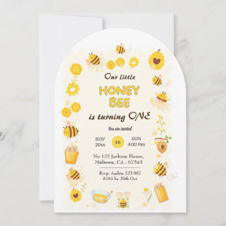 Invitation Jolie adorable Miel Bee thème 1er anniversaire