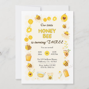 Invitation Jolie adorable Miel Bee thème 2e anniversaire