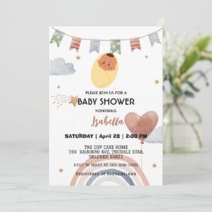 Invitation Jolie afro ballon arc-en-ciel enfants baby shower
