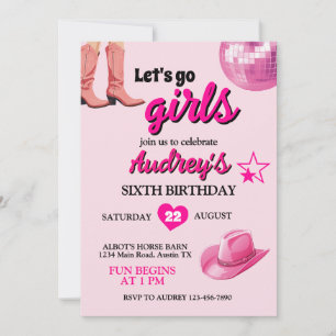 Invitation Jolie Anniversaire Western Filles Rose Allons-y