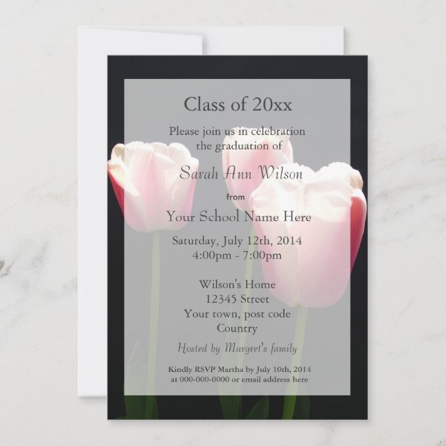 Invitation Jolie annonce de fin d'études avec des fleurs de t (Devant)
