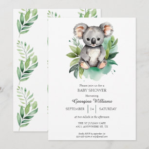 Invitation Jolie aquarelle Baby shower Koala bébé