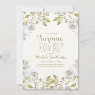 Invitation Jolie aquarelle blanche Florale 100e anniversaire