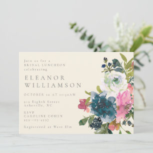 Invitation Jolie aquarelle Boho Blue Floral Bridal Luncheon