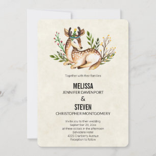 Invitation Jolie aquarelle cerf allongé Mariage