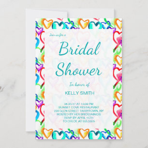 Invitation Jolie aquarelle colorée coeurs nuptiale douche