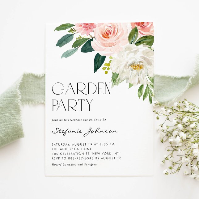 Invitation Jolie aquarelle Fleurs de Jardin Fête (Créateur téléchargé)