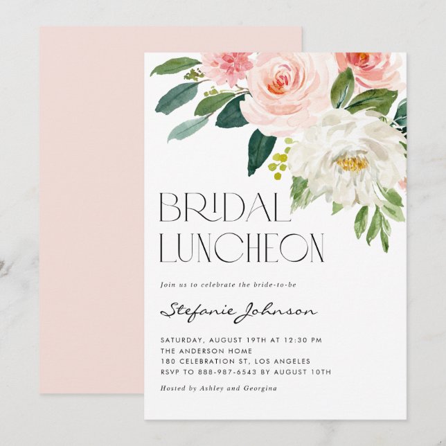 Invitation Jolie aquarelle Fleurs Jardin Bridal Déjeuner (Devant / Derrière)