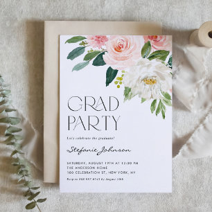 Invitation Jolie aquarelle Fleurs Jardin Graduation Party