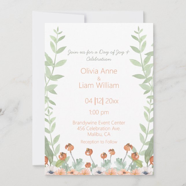 Invitation Jolie aquarelle florale Mariage de script moderne (Devant)