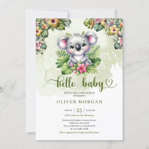 Invitation Jolie aquarelle jungle bébé koala fleurs tropicale