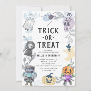Invitation Jolie aquarelle Monstres Halloween fête d'annivers