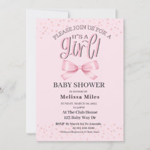 Invitation Jolie aquarelle rose Bow Girl Baby shower