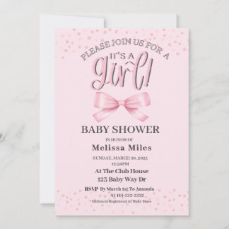 Invitation Jolie aquarelle rose Bow Girl Baby shower