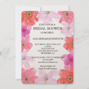 Invitation Jolie aquarelle rose Floral douche nuptiale