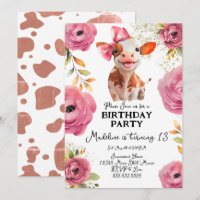 Jolie aquarelle Vache de veau Anniversaire Flores 