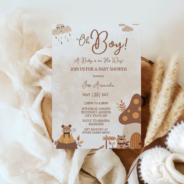 Invitation Jolie Automne Animaux Forêt Oh Baby shower Garçon (Créateur téléchargé)