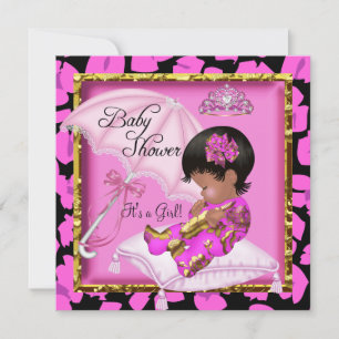 Invitation Jolie Baby Shower Africaine Américaine Léopard Ros