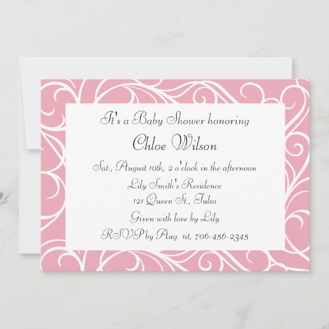 Invitation Jolie Baby shower de tourbillons rose (Devant)