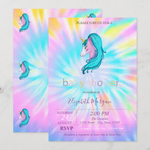 Invitation Jolie Baby Shower Licorne Étoiles Tie Dye