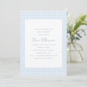 Invitation Jolie Baby Shower Rétro Prépa Gingham Bleu Clair