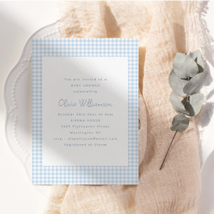 Invitation Jolie Baby Shower Rétro Prépa Gingham Bleu Clair