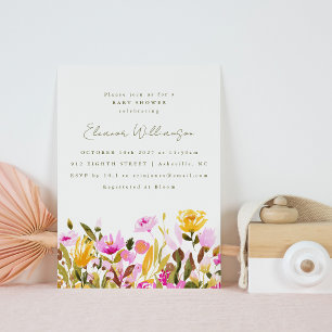 Invitation Jolie Baby-Shroom Florale Aquarelle Rose Et Olive