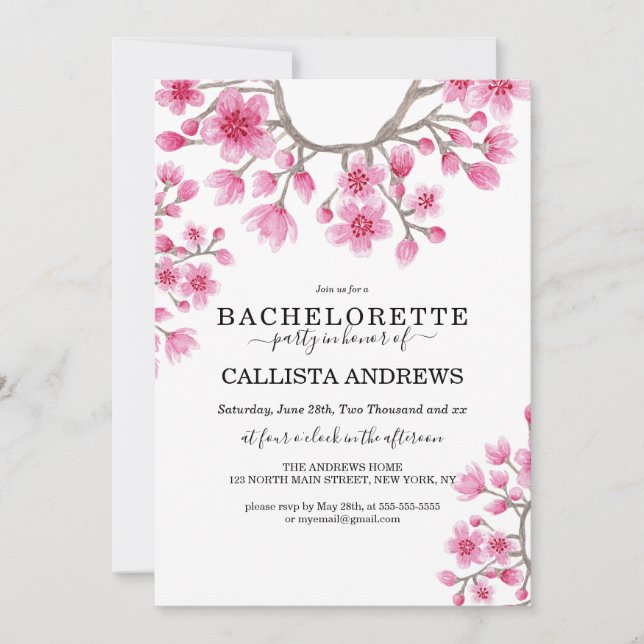 Invitation Jolie Bachelorette florale de fleurs de cerisier j (Devant)