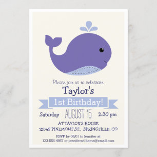 Invitation Jolie baleine violette fête d'anniversaire des enf
