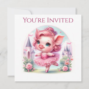 Invitation Jolie Ballerina Pig avec Château