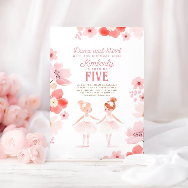 Invitation Jolie Ballerinas Ballet Floral fête d'anniversaire (Ballerina Pretty Birthday Invitations)
