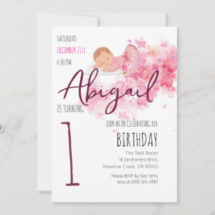 Invitation Jolie Ballerine Bébé Fille 1er Anniversaire Rose