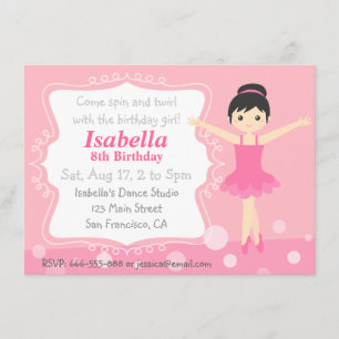 Invitation Jolie Ballerine en Rose, Fête d'anniversaire de fi