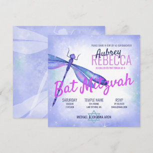 Invitation Jolie Bar Mitzvah de la Libellule Bleue Claire et