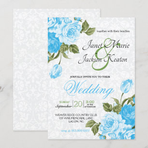 Invitation Jolie Bébé Bleu Fleurs de Mariage