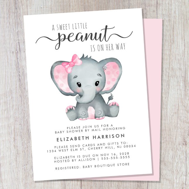 Invitation Jolie bébé éléphant fille douche par courrier (Cute girl baby shower by mail invitation)