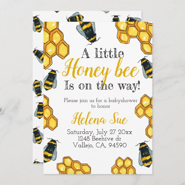 Invitation Jolie bee bee babyshower (Devant / Derrière)