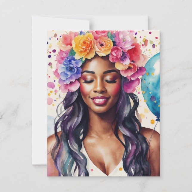 Invitation Jolie Black Woman Colorée Ballons Party (Devant)