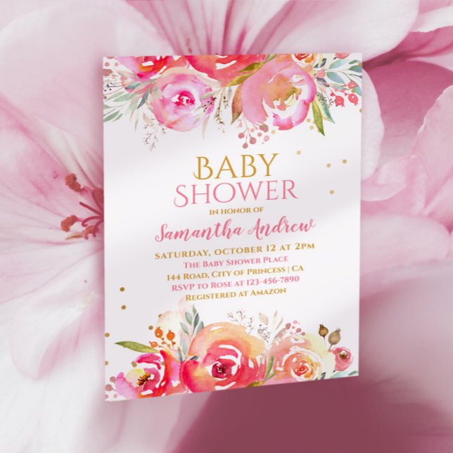 Invitation Jolie Blush Floral Delicate fille Baby shower Invi (Créateur téléchargé)