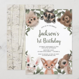 Invitation Jolie boisée animaux garçons 1ère fête d'anniversa
