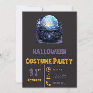 Invitation Jolie Boule de Cristal Bleue Halloween Noir