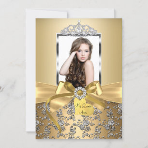 Invitation Jolie Bow or et Rose d'argent Photo Quinceanera