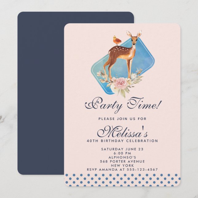 Invitation Jolie Brown aquarelle Cerf fête d'anniversaire (Devant / Derrière)