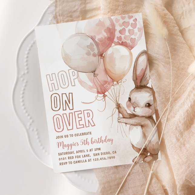 Invitation Jolie Bunny fille Anniversaire fête rose (Créateur téléchargé)