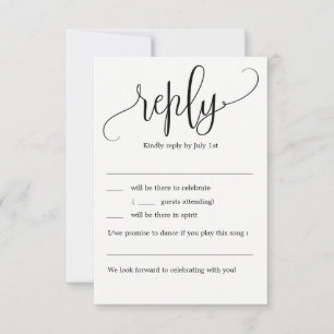 Invitation Jolie calligraphie de mariage RSVP sans menu