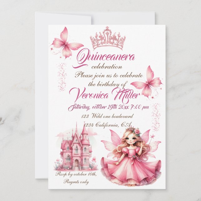 Invitation Jolie casserole rose d'aquarelle girly château fée (Devant)