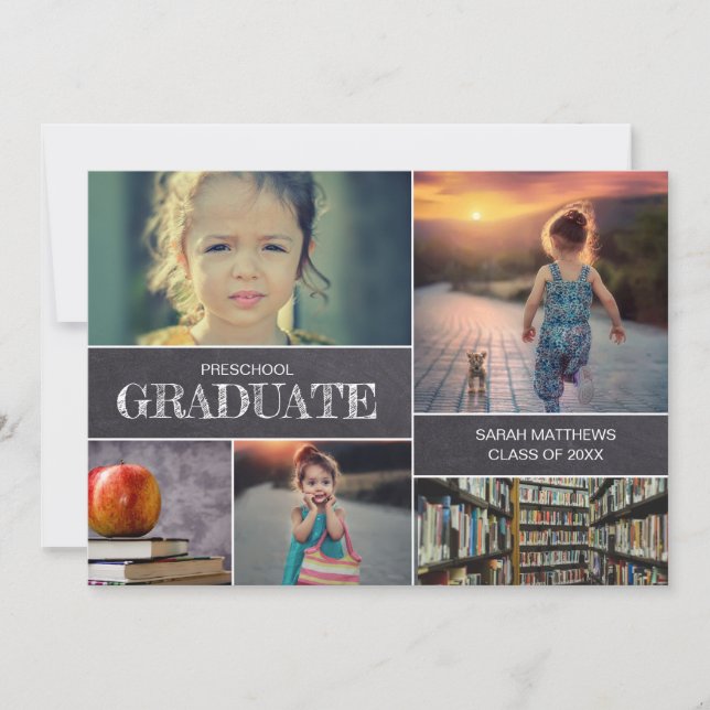 Invitation Jolie Chalkboard Preschool Graduate kids photo (Devant)