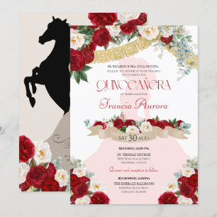 Invitation Jolie Charro Elegant Rouge Blanc Floral Quinceañer